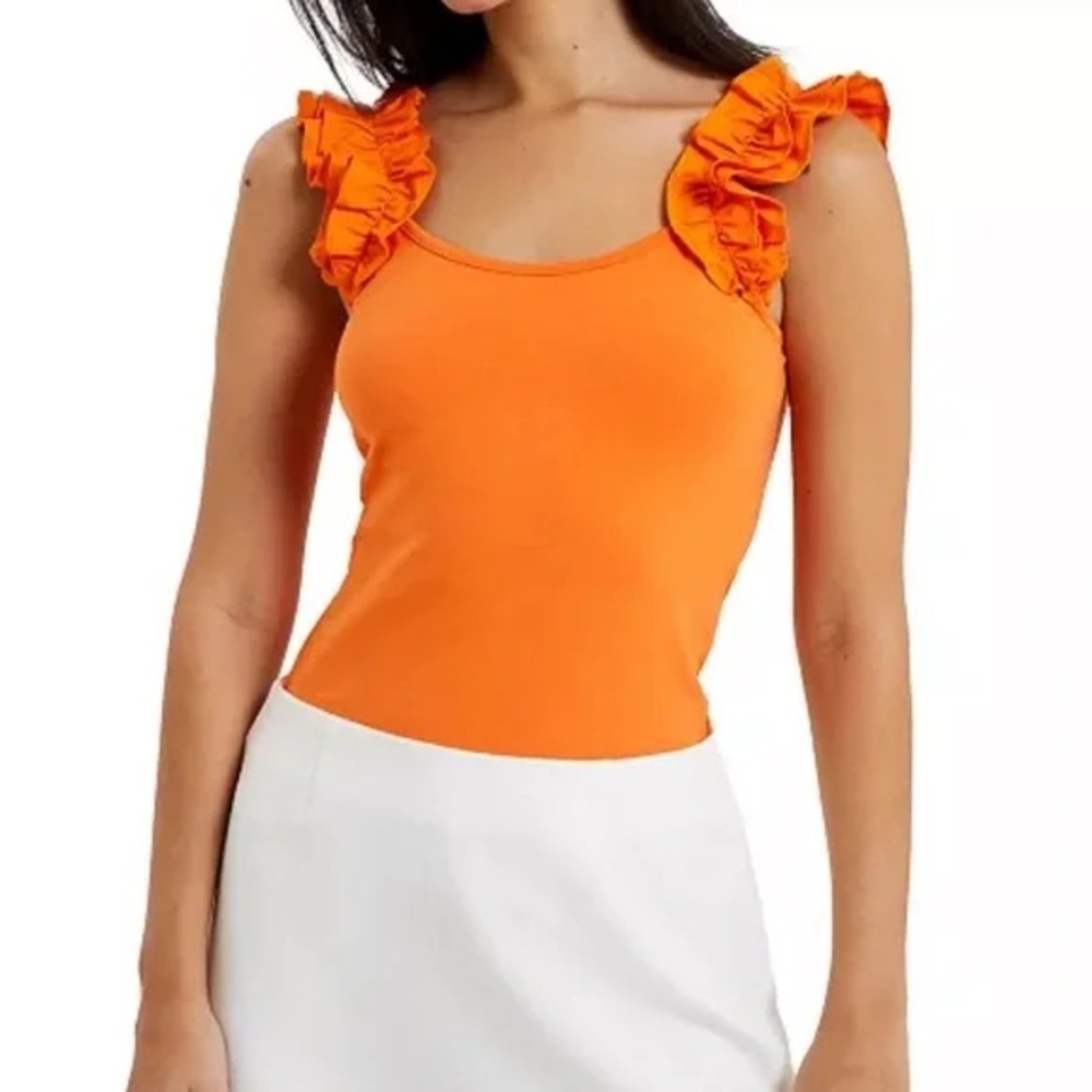 French Connection Vibrant Orange Ruffle Tank Top -S